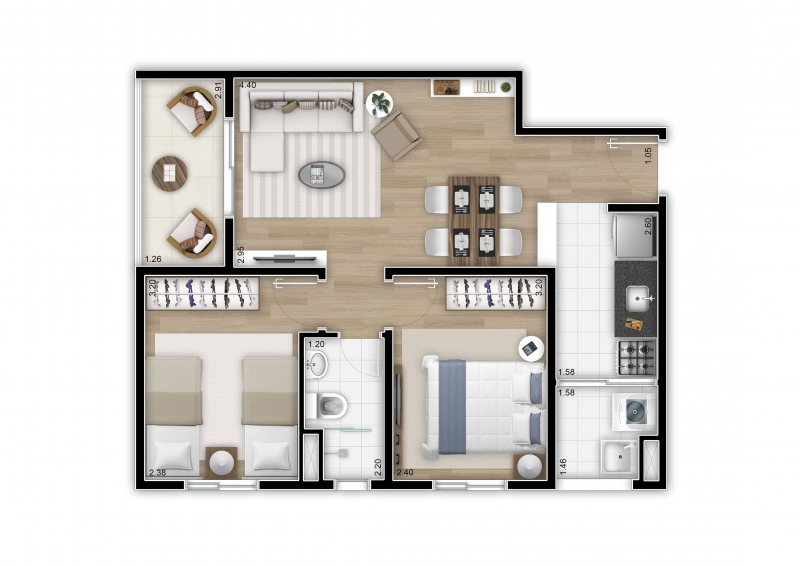 Apartamento para alugar Butanta  com 52m² e 2 quartos por R$ 200 - 515977374-planta.jpg