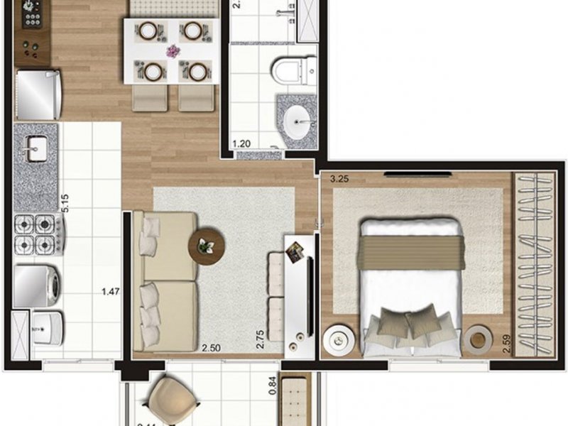 Apartamento à venda Brás com 36m² e 1 quarto por R$ 279.000 - 1237454476-planta.jpg