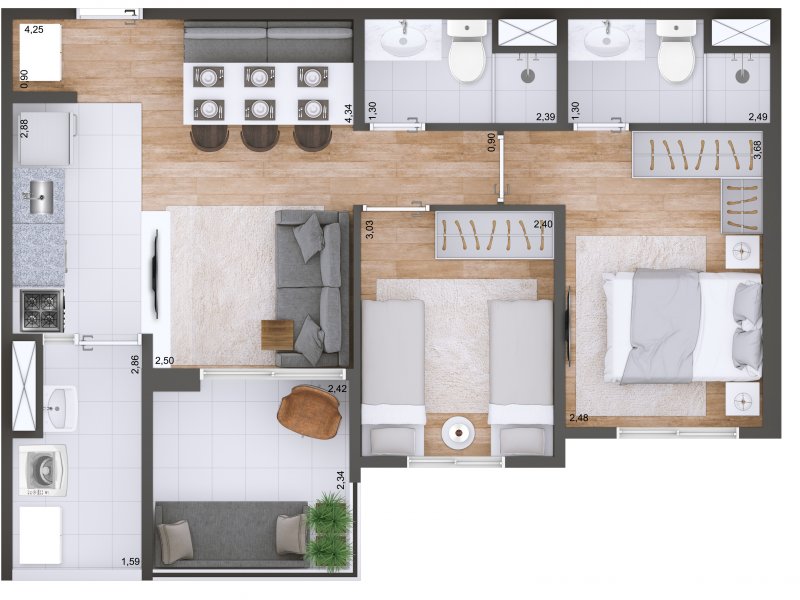 Apartamento à venda Parque São Domingos com 59m² e 2 quartos por R$ 389.000 - 1043841654-conviva-planta-59m2.jpg