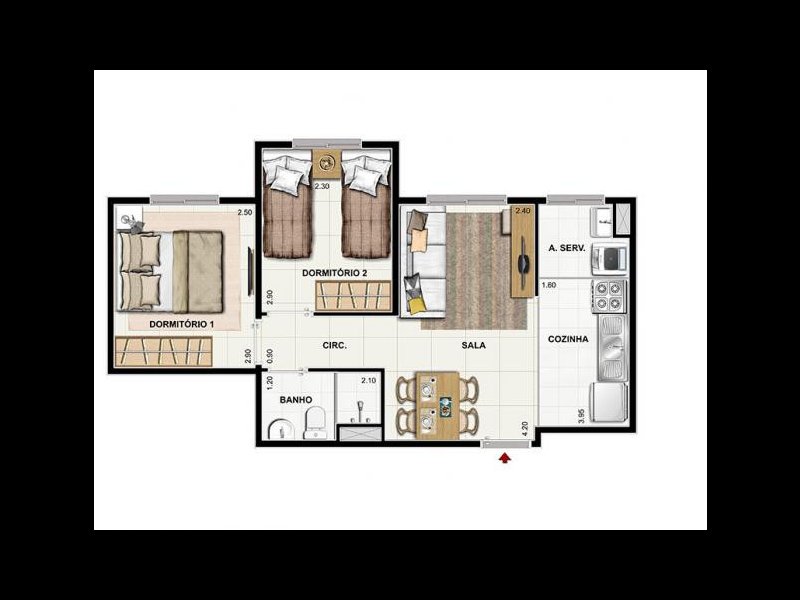 Apartamento à venda Bom Retiro com 42m² e 2 quartos por R$ 360.000 - 386467300-planta.jpg