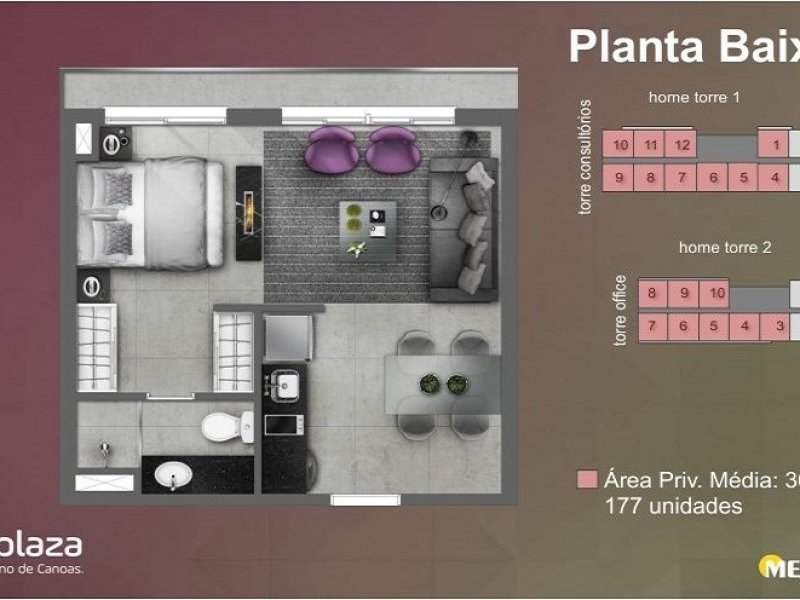 Loft à venda Centro com 39m² e 1 quarto por R$ 350.000 - 1839678582-maxplaza02-planta-baixa-loft.jpg