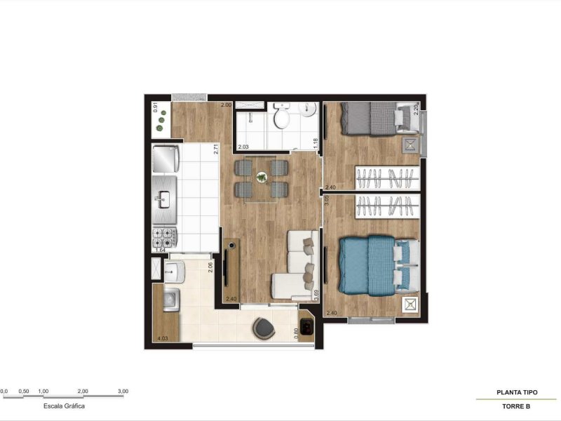Apartamento à venda Centro com 44m² e 2 quartos por R$ 210.000 - 1193675411-planta-1.jpg