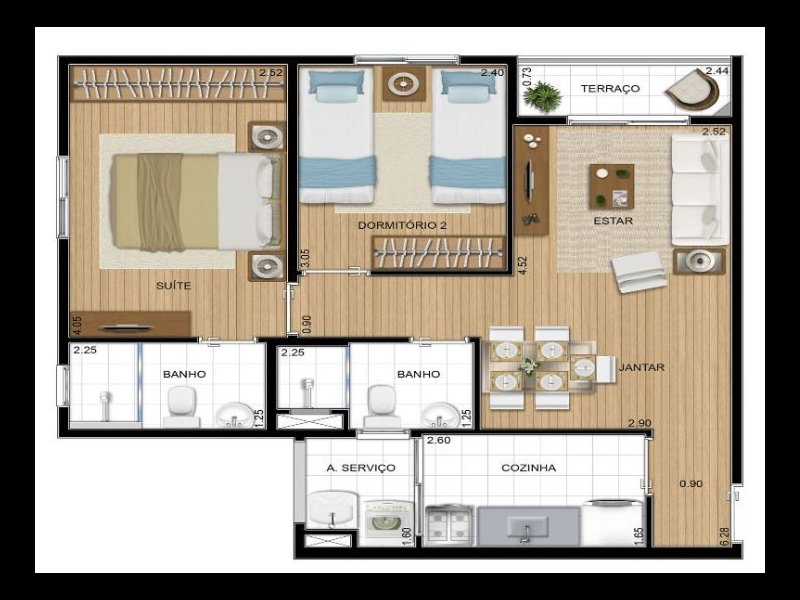 Apartamento à venda Vila Santa Teresa (Zona Sul) com 57m² e 2 quartos por R$ 350.000 - 45540823-planta.JPG