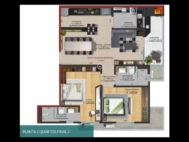 Apartamento à venda Presidente Médici com 83m² e 2 quartos por R$ 580.000 - 658251832-planta-humanizada-502.PNG