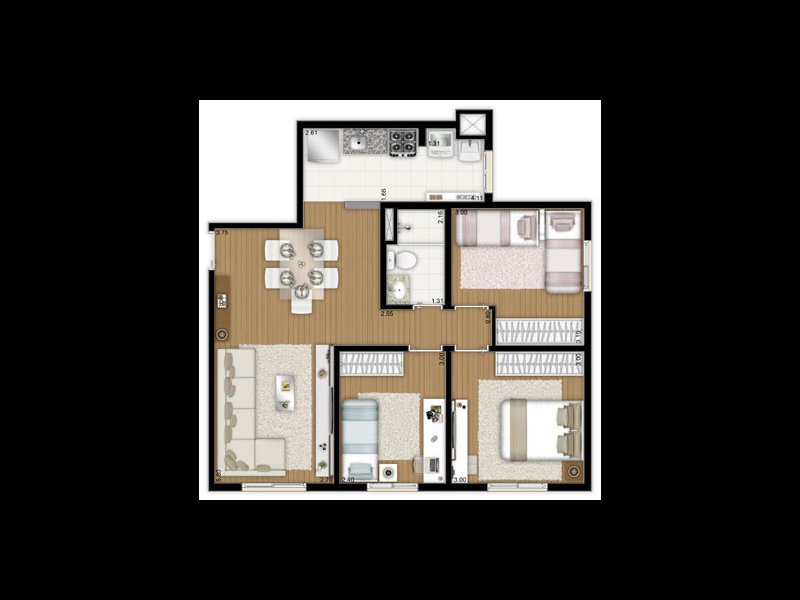 Apartamento à venda Paulicéia com 64m² e 3 quartos por R$ 415.000 - 316627558-apartamento-planta-64m2-3-quartos-flex-pauliceia-sbc-sao-bernardo-do-campo.jpg