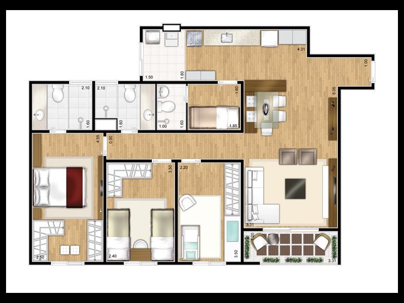 Apartamento à venda Nova Petrópolis com 87m² e 3 quartos por R$ 560.000 - 545824830-planta-com-opcao-do-3o-quarto.jpg