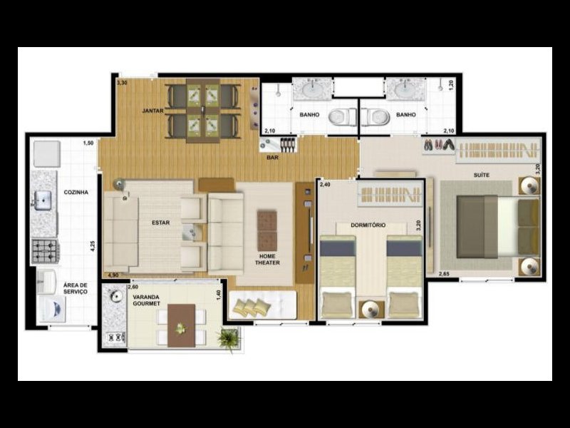Apartamento à venda Jardim Parque Morumbi com 64m² e 2 quartos por R$ 380.000 - 848139639-planta.jpeg