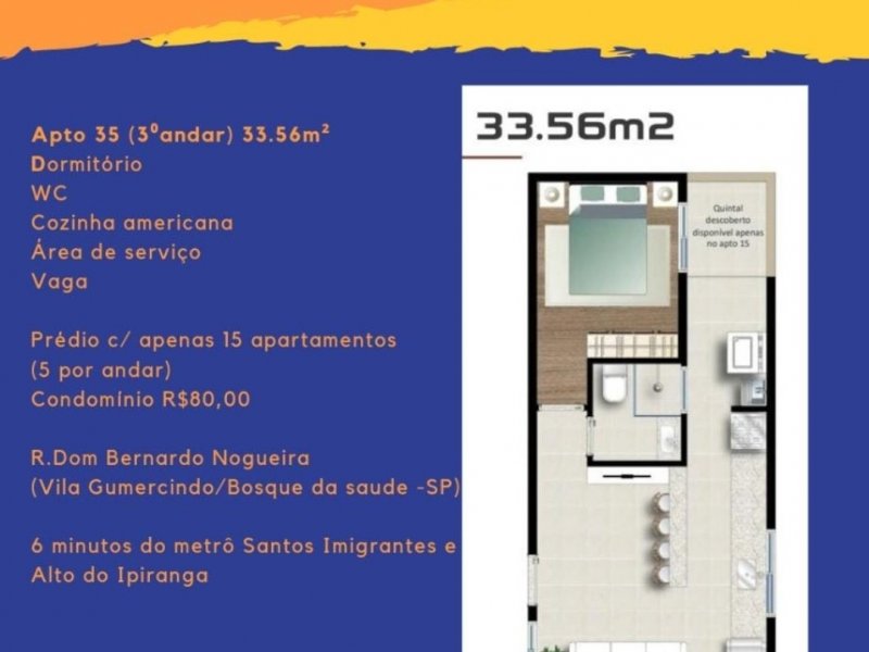 imóvel com 33m² - Vila Gumercindo - São Paulo
