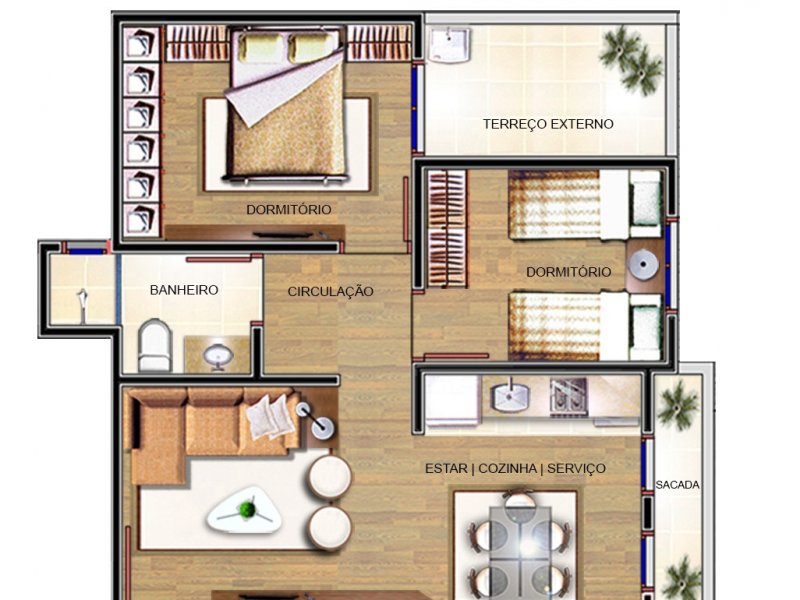 Apartamento à venda Desvio Rizzo com 52m² e 2 quartos por R$ 175.000 - 1049143068-planta-2-quartos.jpg