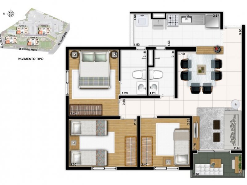 Apartamento à venda Vila Santa Edwiges com 60m² e 3 quartos por R$ 480.000 - 1501920625-planta-apto.jpg