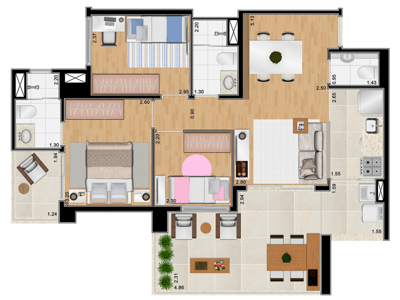 Apartamento à venda Vila Anastácio com 79m² e 3 quartos por R$ 890.000 - 49942510-home-club-planta-padrao-de-79m2.png