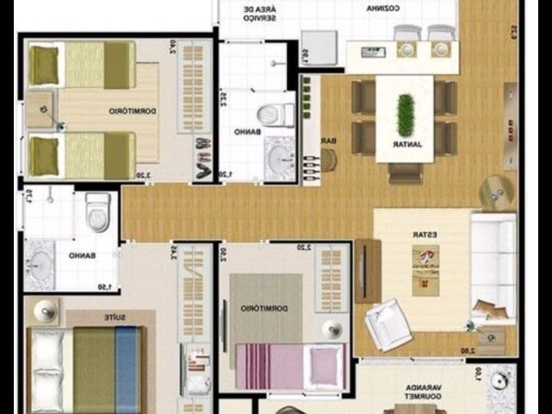 Apartamento à venda Jardim Parque Morumbi com 70m² e 3 quartos por R$ 422.000 - 1888638264-planta.jpeg