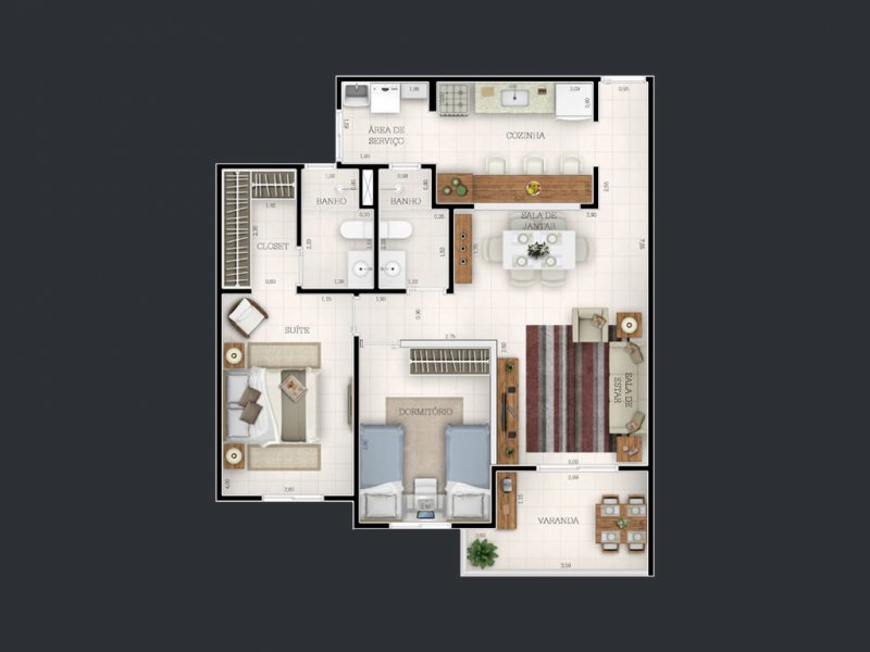 Apartamento à venda Centro com 77m² e 2 quartos por R$ 440.000 - 350646340-allegro-faoliva-areaprivativa-2dorms.jpg