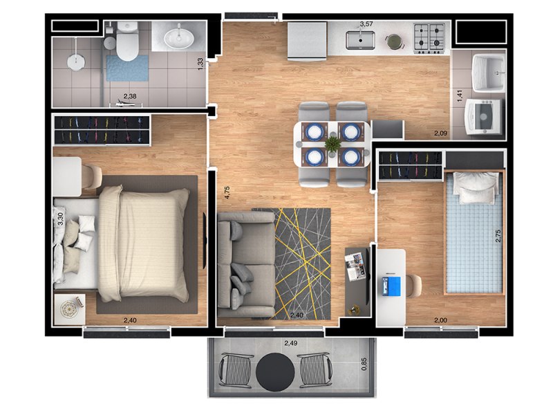 Apartamento à venda Brás com 39m² e 2 quartos por R$ 65.000 - 2042546687-planta-de-38m2-2-dorms.png