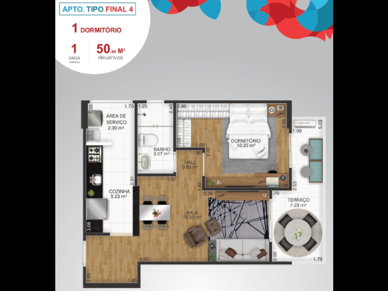 Apartamento à venda Guilhermina com 50m² e 1 quarto por R$ 230.000 - 1704584665-planta.PNG