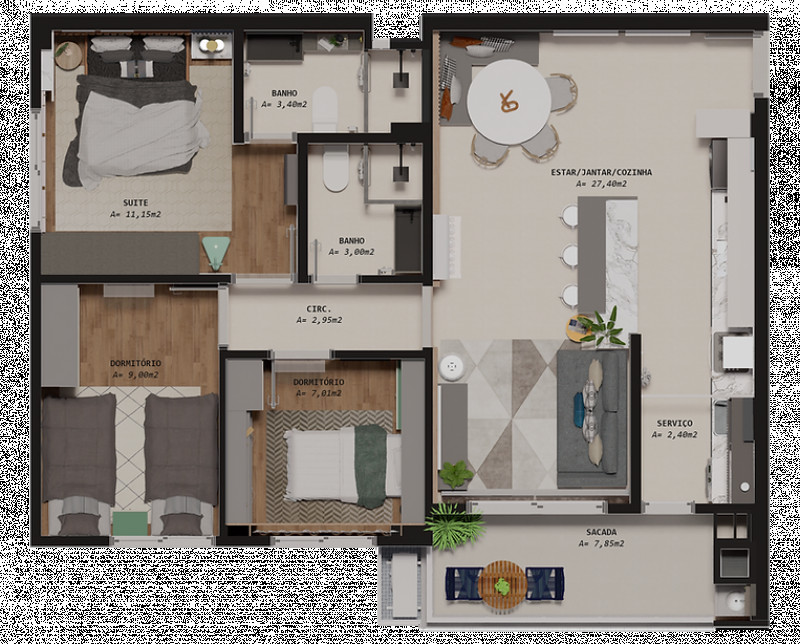Apartamento à venda Barreiros com 83m² e 3 quartos por R$ 512.000 - 966081030-ap3-pb.jpg