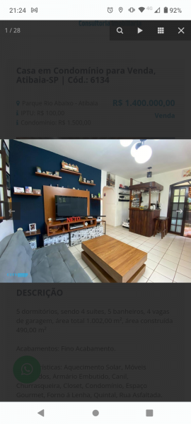 Casa de condomínio à venda Parque Rio Abaixo com 1002m² e 5 quartos por R$ 1.450.000 - 850827347-screenshot-20230616-212448.png