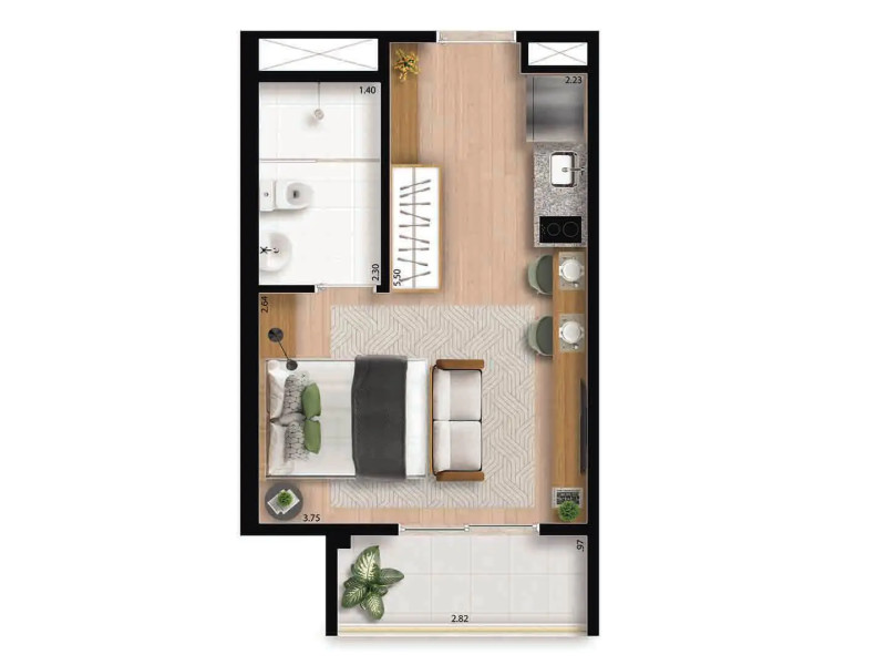 Studio à venda Jardim das Acácias com 26m² e 1 quarto por R$ 315.000 - one-di-apartamento-my-one-estacao-brooklin-sao-paulo-sp-planta-studio-flat-25m-tipo-b-final-5-com-cota.jpg