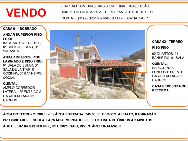 imóvel com 180m² - Estância Lago Azul - Franco da Rocha