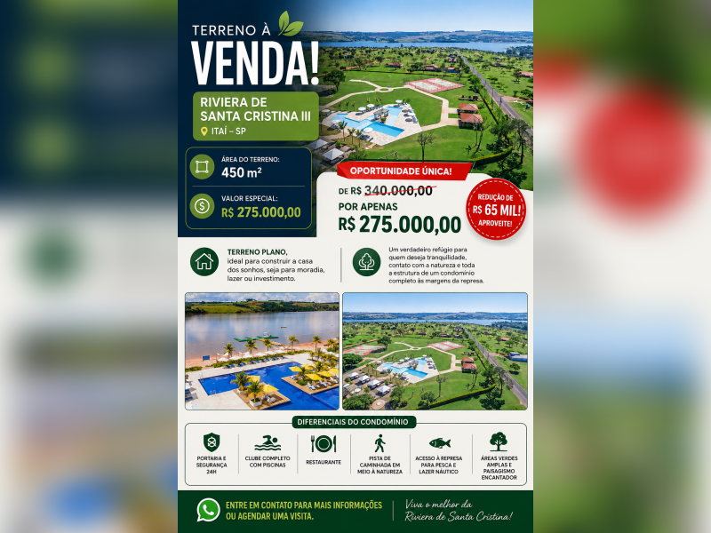 imóvel com 450m² - RIVIERA DE SANTA CRISTINA III - Itaí