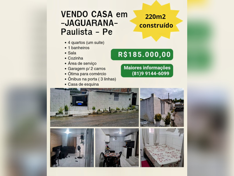 imóvel com 220m² - Jaguarana - Paulista